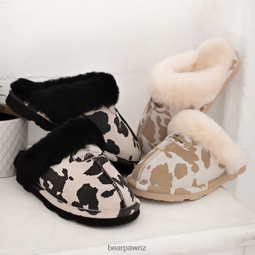 Slippers BEARPAW Loki Exotic Black Cow Print Women 04LP2L293